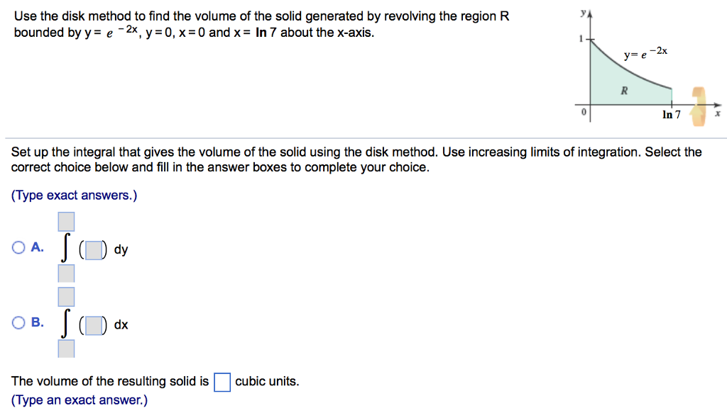 Solved Use the disk method to find the volume of the solid | Chegg.com