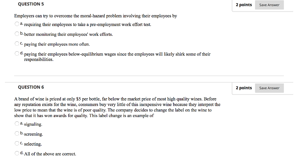 Solved QUESTION5 2 points Save Answer Employers can try to | Chegg.com