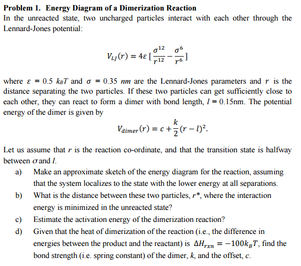 Solved Energy Diagram of a Dimerization Reaction In the | Chegg.com