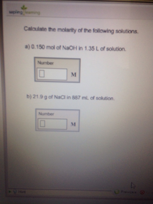 Solved calculate the molarity of the following solutions | Chegg.com