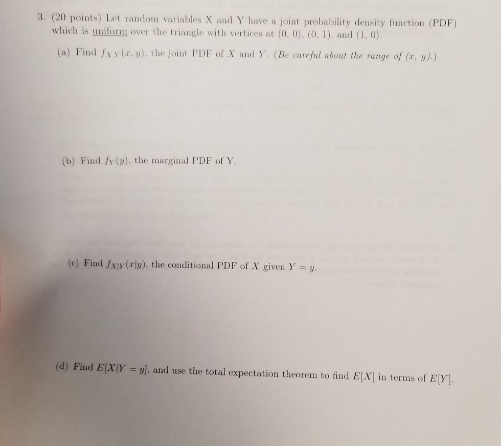 Solved 3. (20 points) Let random variables X and Y have a | Chegg.com