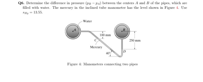 Solved Q6. Determine the difference in pressure (pB-pA) | Chegg.com