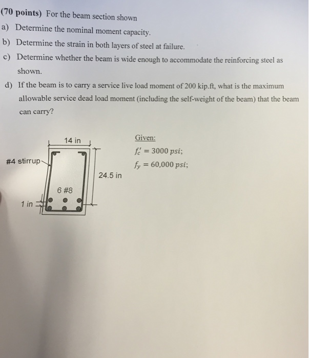 Solved For the beam section shown 1) Determine the nominal | Chegg.com