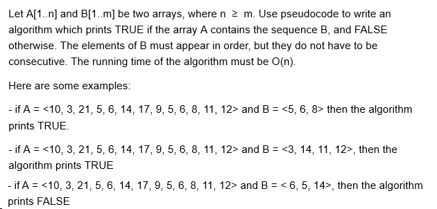 Solved Let A[1.n] And BI1.m] Be Two Arrays, Where N 2 M. Use | Chegg.com