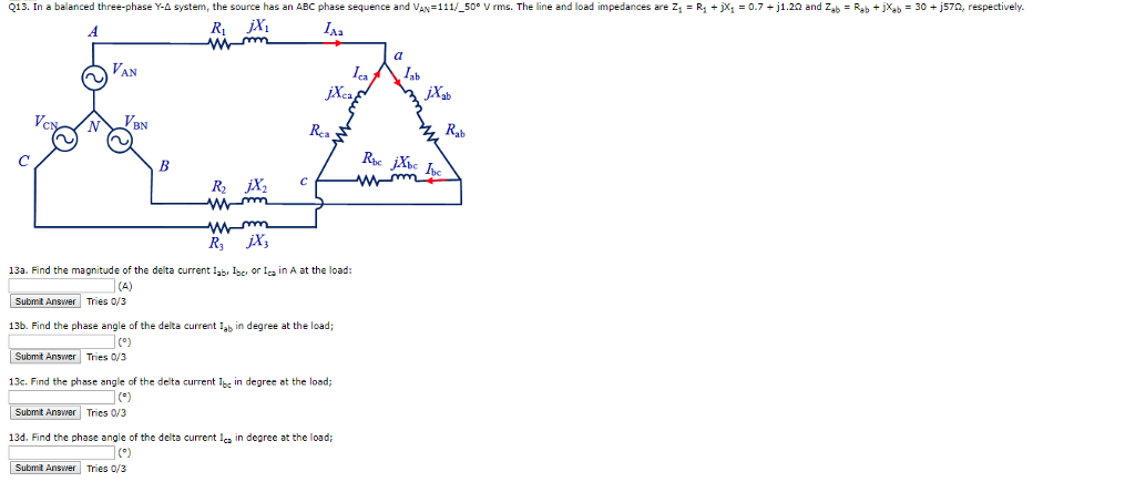 Solved Q13. In a balanced three phase Y-? system, the source | Chegg.com