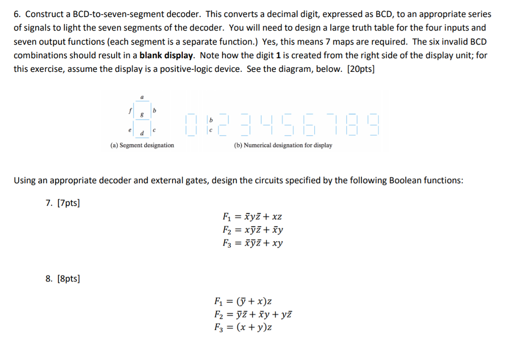 Solved 6. Construct a BCD-to-seven-segment decoder. This | Chegg.com