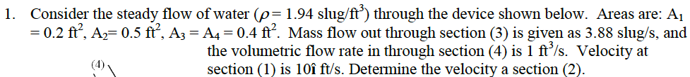 Solved 1. Consider the steady flow of water (p = 1.94 | Chegg.com