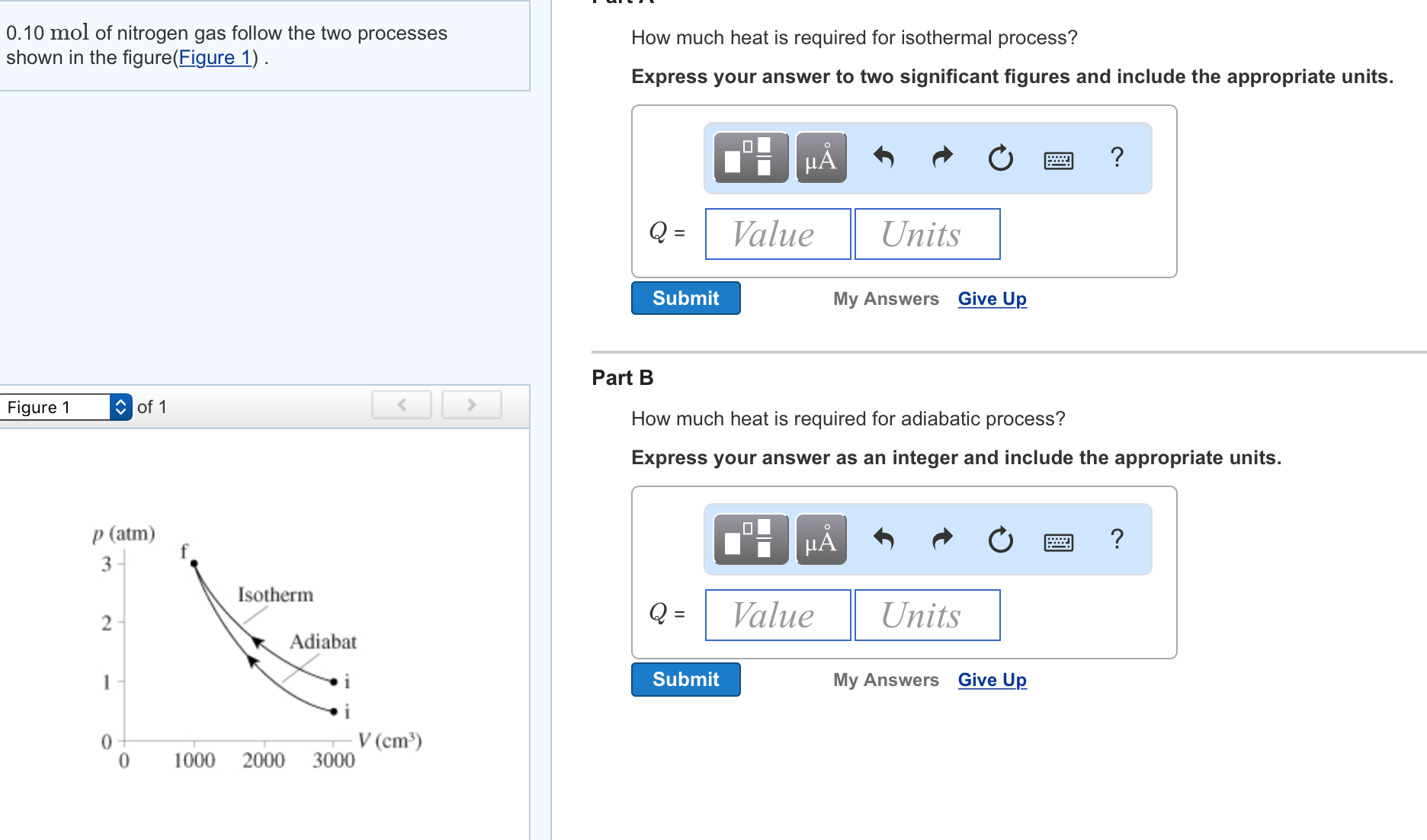 Solved 0.10 mol of nitrogen gas follow the two processes