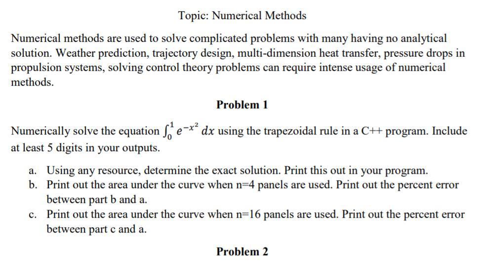 Solved Topic: Numerical Methods Numerical Methods Are Used | Chegg.com