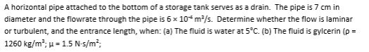 Solved A horizontal pipe attached to the bottom of a storage | Chegg.com