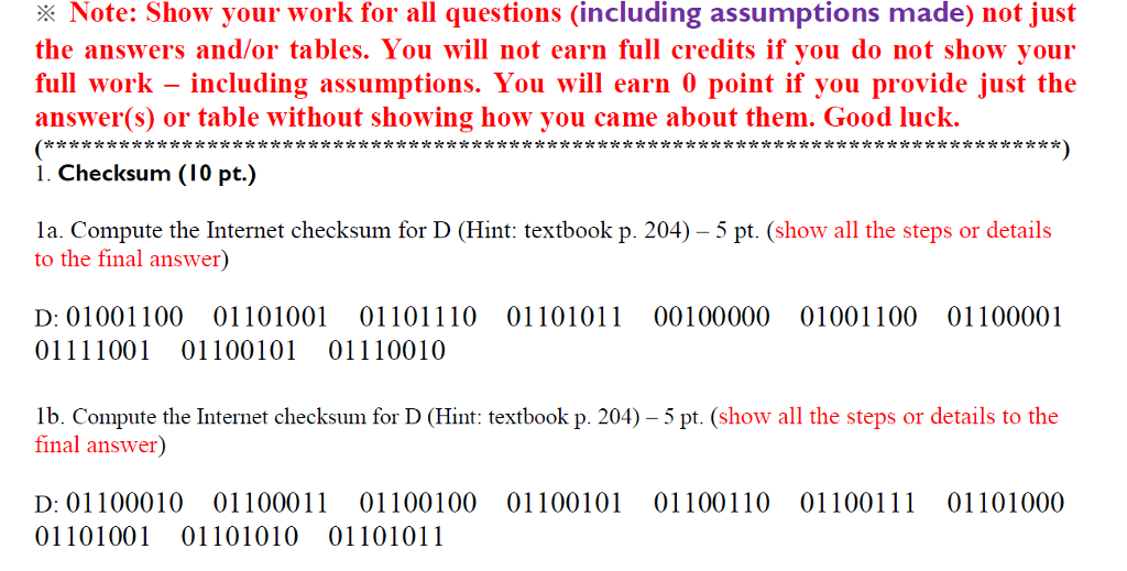 Solved ※ Note: Show your work for all questions (including | Chegg.com