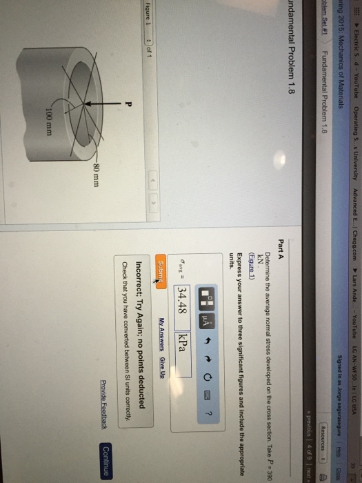 Solved Determine the average normal stress developed on the | Chegg.com
