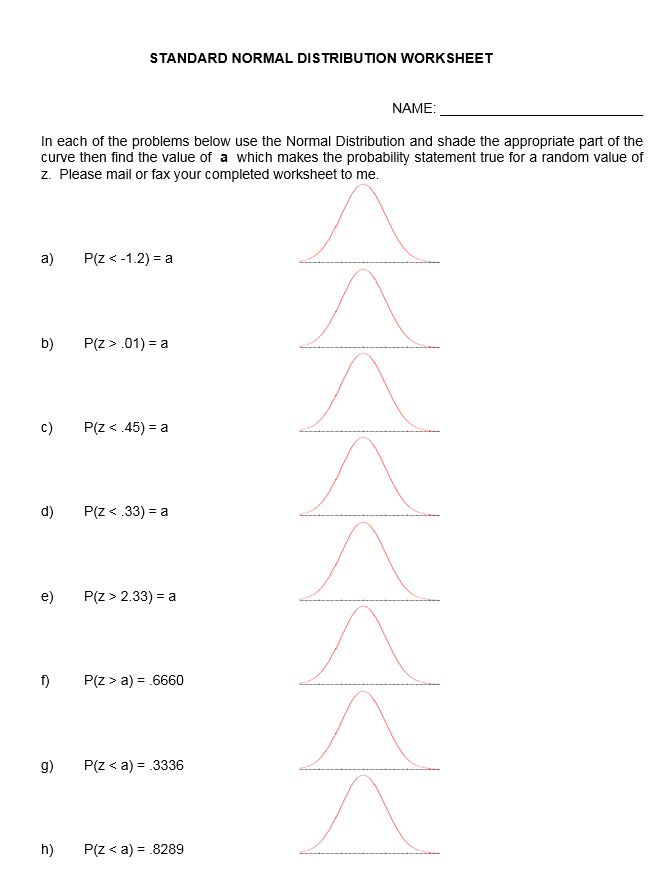 Normal Distribution Worksheet - Normal Distribution Worksheet 12 7