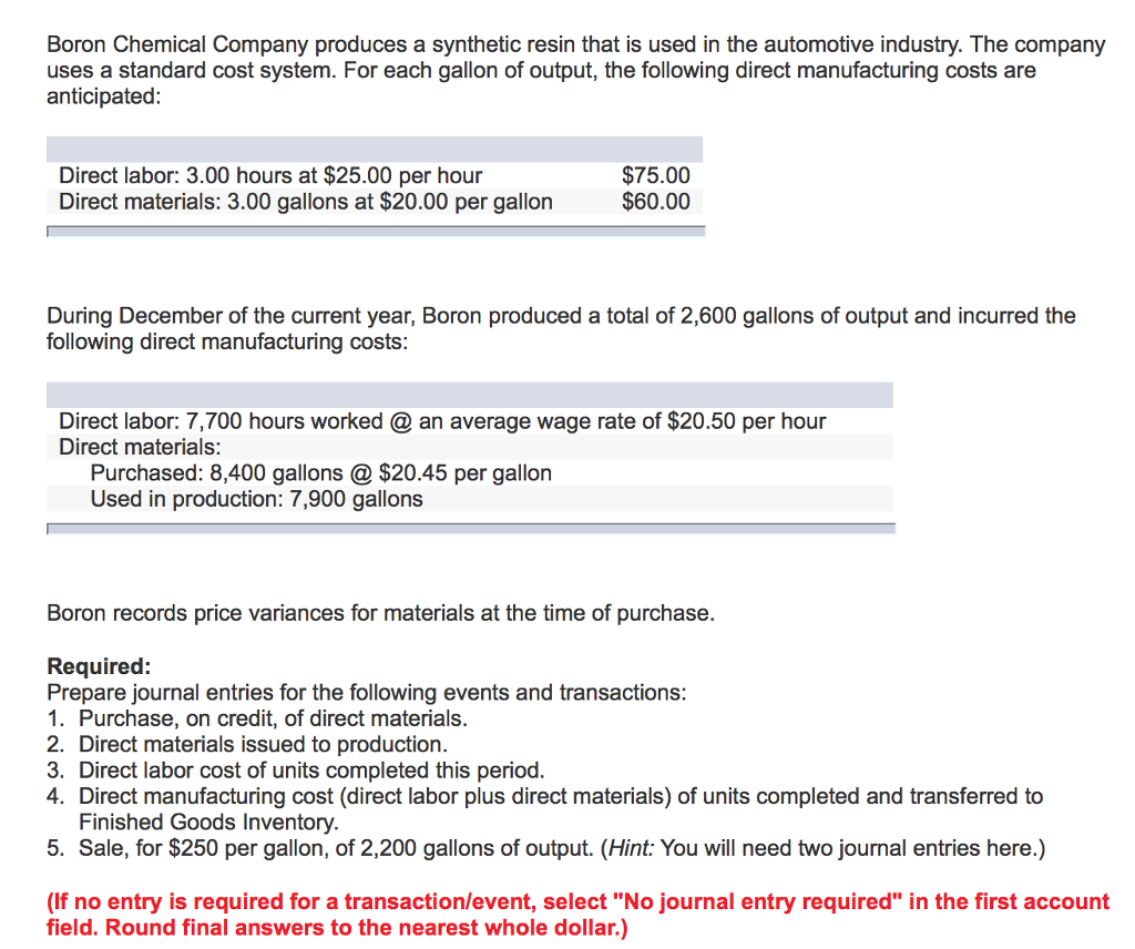 Solved Boron Chemical Company Produces A Synthetic Resin Chegg