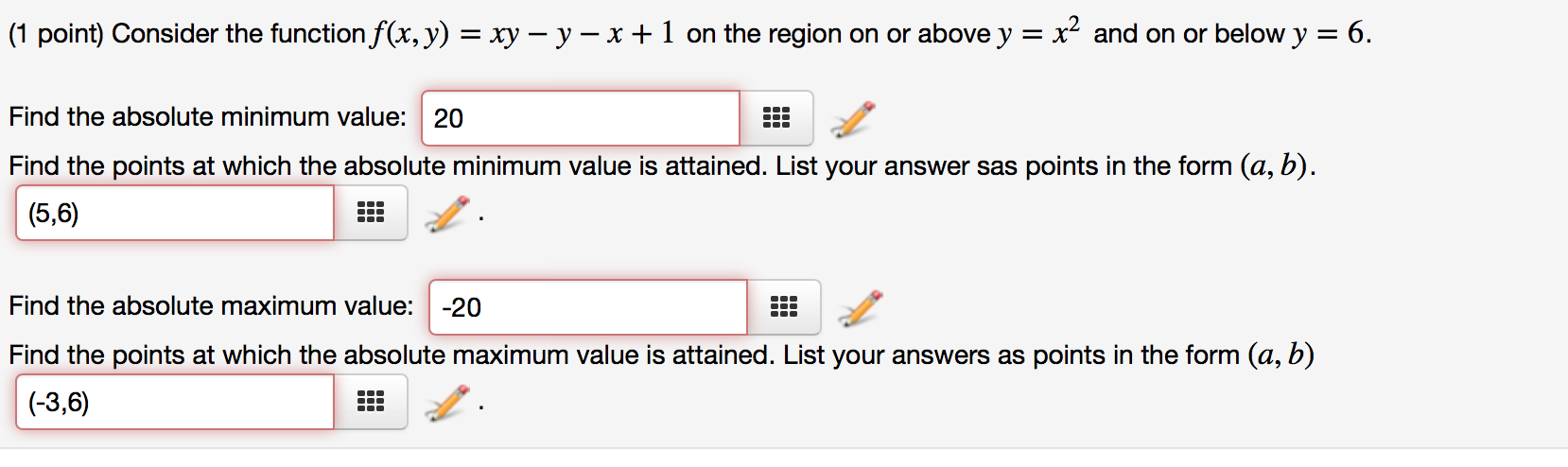 Solved Consider the function f(x, y) = xy - y - x + 1 on the | Chegg.com
