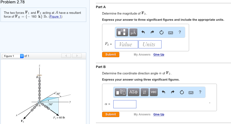 Solved Problem 2.78 Part A The Two Forces F1 And F2 Acting | Chegg.com