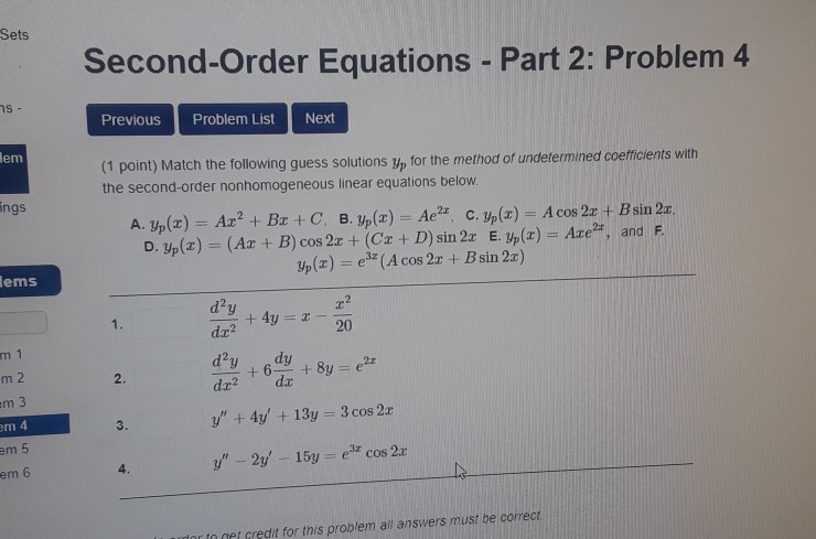 Solved Sets Second-Order Equations - Part 2: Problem 4 ns | Chegg.com