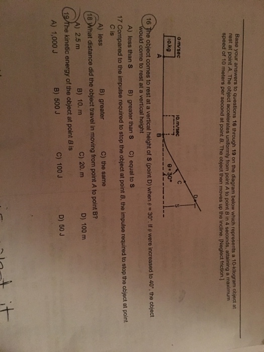 Solved Base your answers to questions 16 through 19 on the | Chegg.com