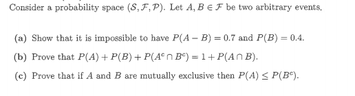 Solved Consider A Probability Space (S,F,V). Let A, B F Be | Chegg.com