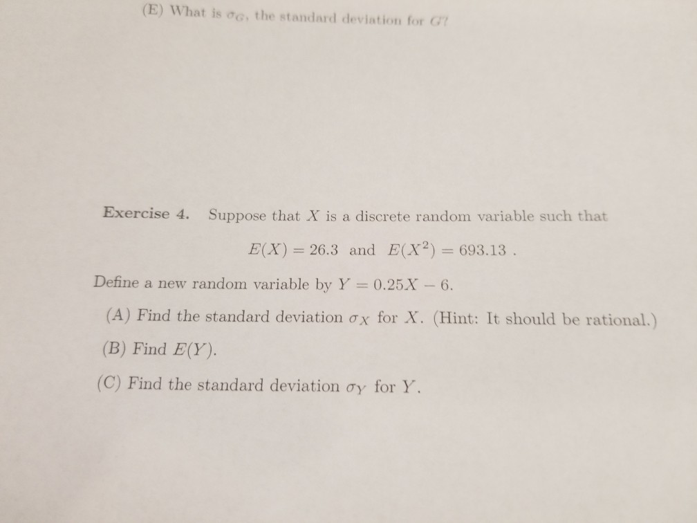 Solved (E) What is de, the standard deviation for G Exercise | Chegg.com