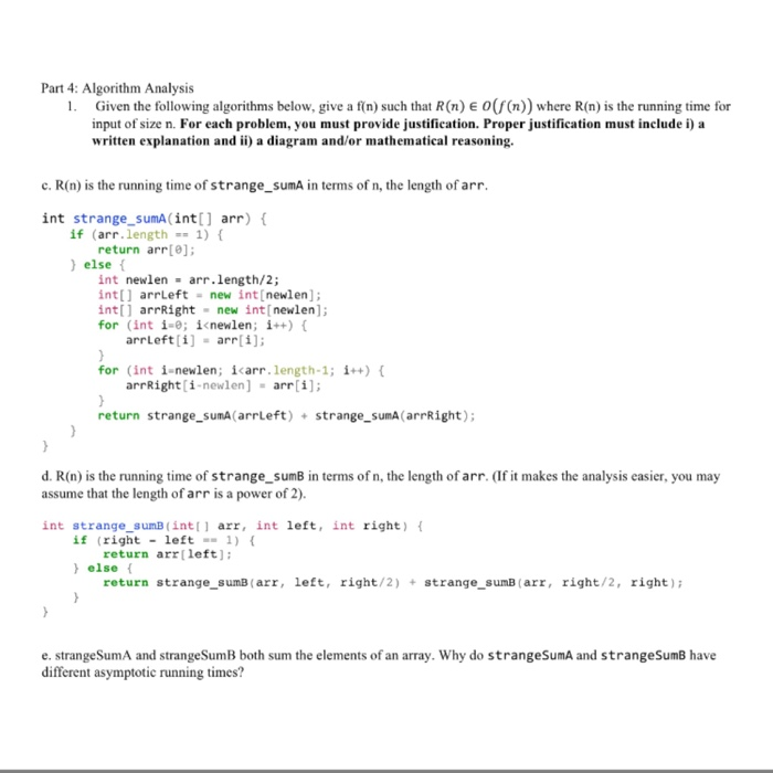 Solved Part 4: Algorithm Analysis 1. Given the following | Chegg.com