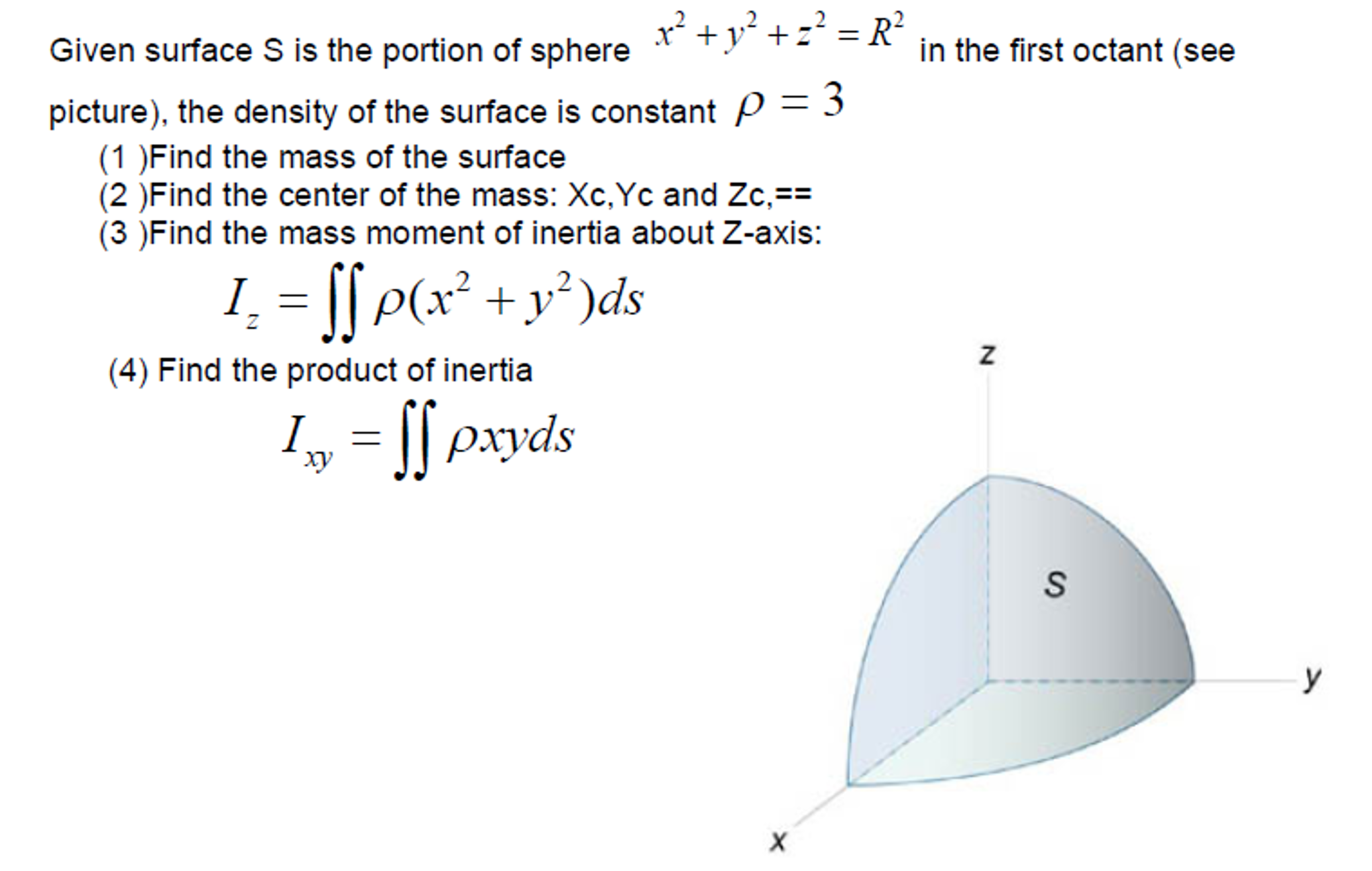 Solved Given surface S is the portion of sphere x^2 + y^2 + | Chegg.com