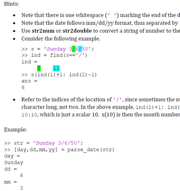 Solved "String parsing", strfind/find, str2num/str2double, | Chegg.com