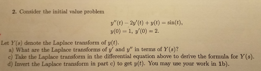 Solved 2. Consider the initial value problem y"(t)-2y'(t) + | Chegg.com
