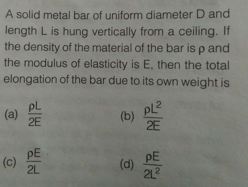 Solved A solid metal bar of uniform diameter D and length L | Chegg.com