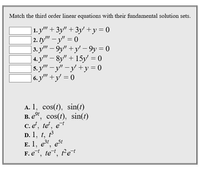Solved Match the third order linear equations with their | Chegg.com