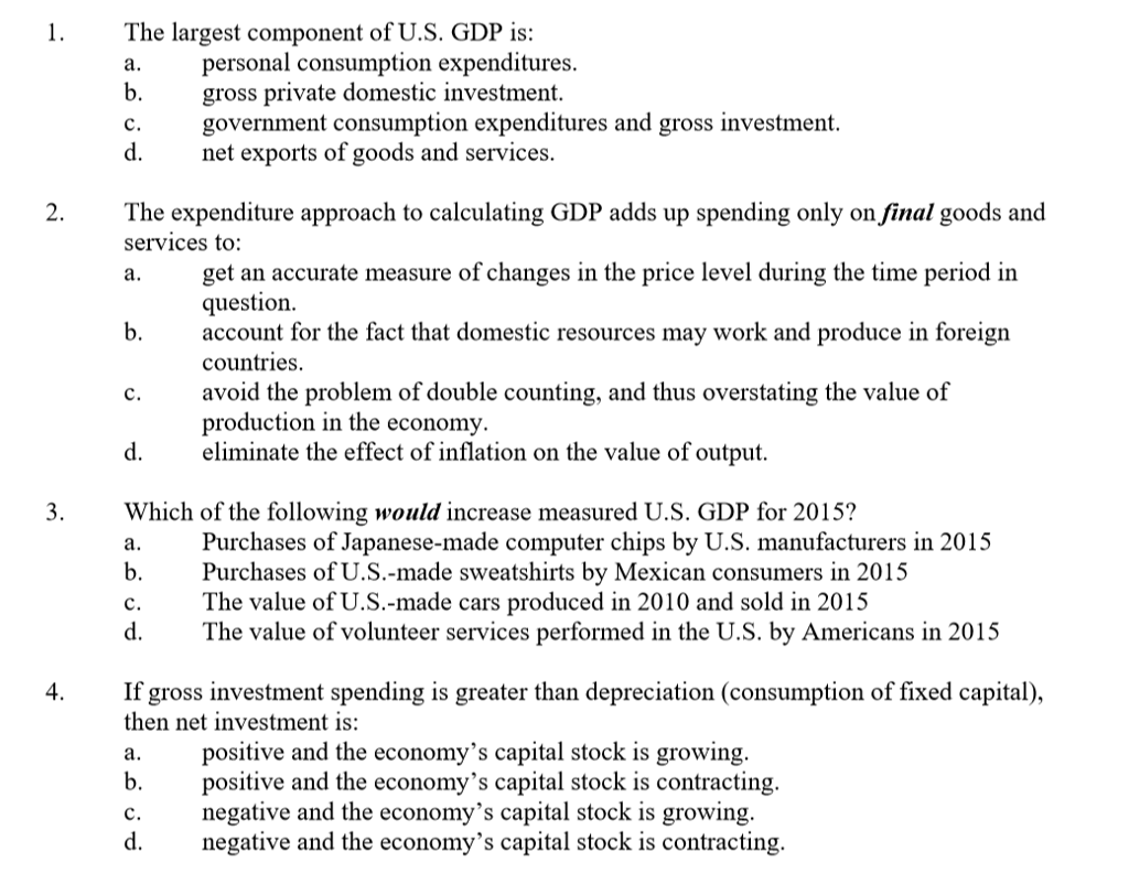 Solved The largest component of U.S. GDP is personal Chegg