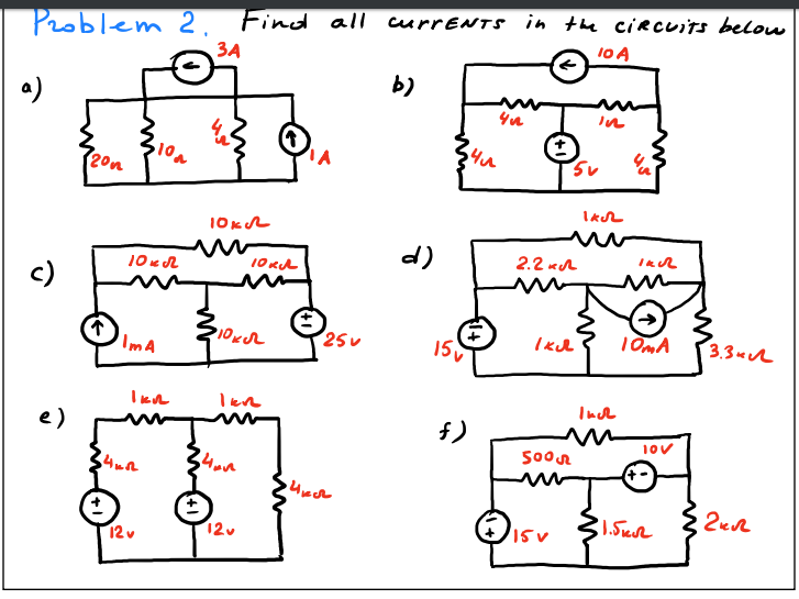 Solved Find all currents in the circuits below