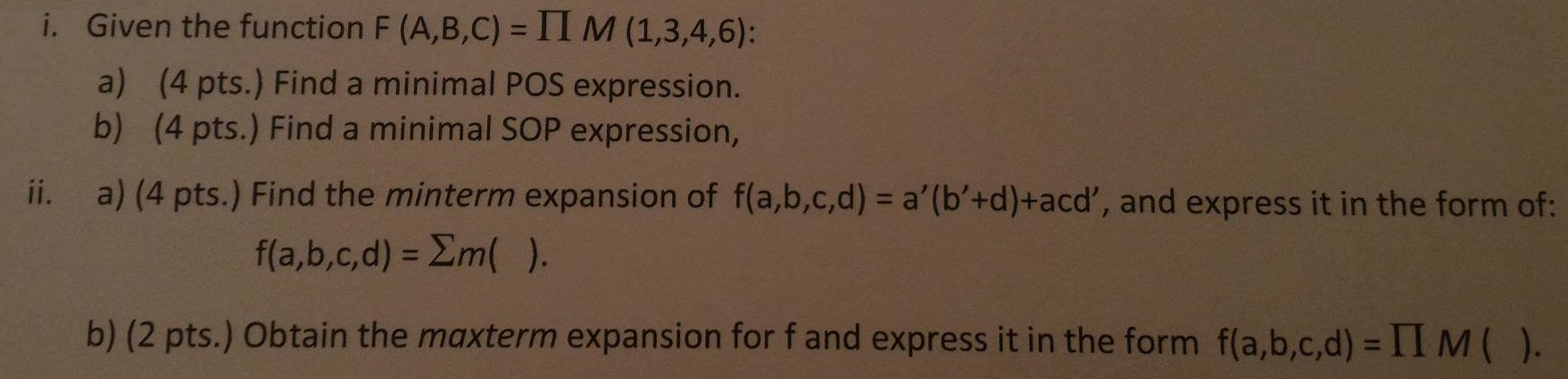 Solved Given The Function F (a, B, C) = M (1, 3, 4, 6): | Chegg.com