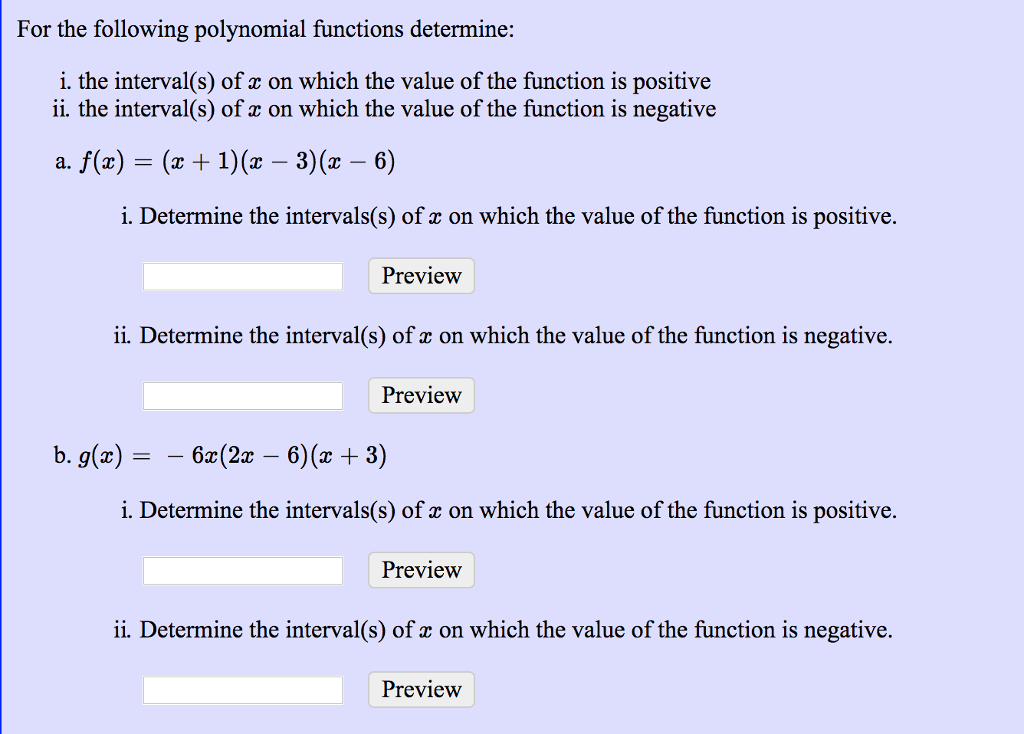 Solved For the following polynomial functions determine: i. | Chegg.com