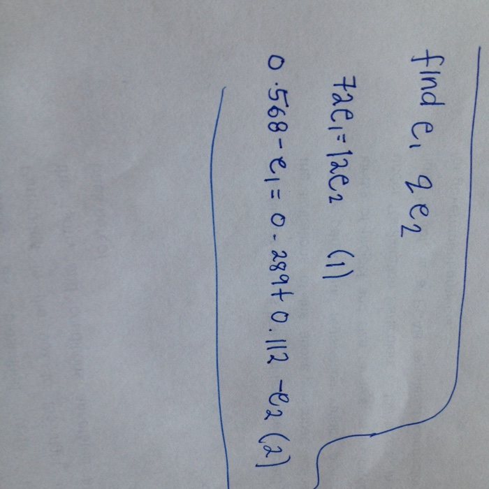 Solved Find e_1, qe_2 72e_1 = 12e_2 (1) 0.568 - e_1 = | Chegg.com