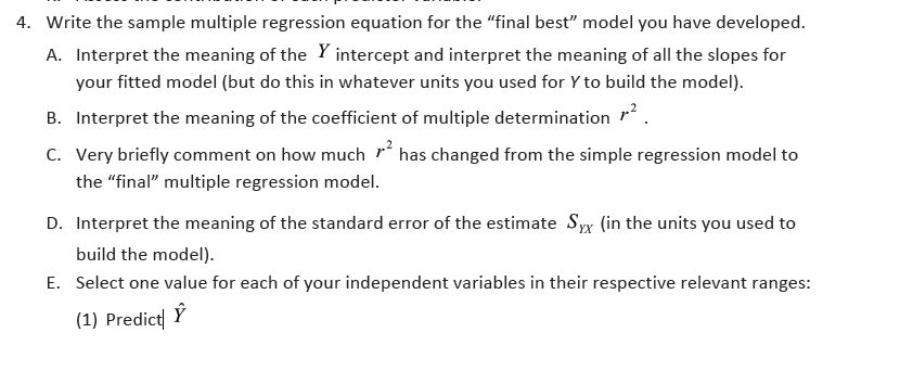 4 write the sample multiple regression equation for chegg