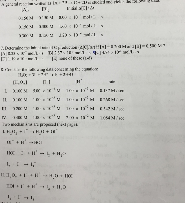 Solved A general reaction written as IA 2B C+ 2D is studied | Chegg.com