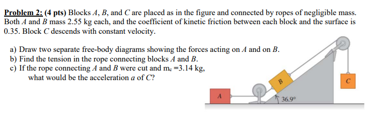 Solved Problem 2: (4 pts) Blocks A, B, and C are placed as | Chegg.com