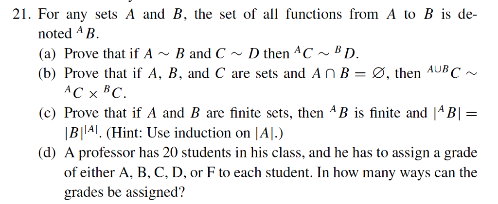 Solved For Any Sets A And B, The Set Of All Functions From A | Chegg.com