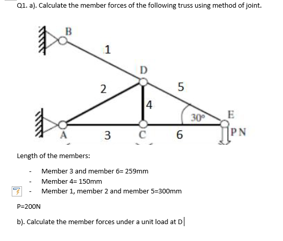 Solved Q1 A Calculate The Member Forces Of The Following Chegg Solved Q1 A Calculate The Member Forces Of The Following Chegg