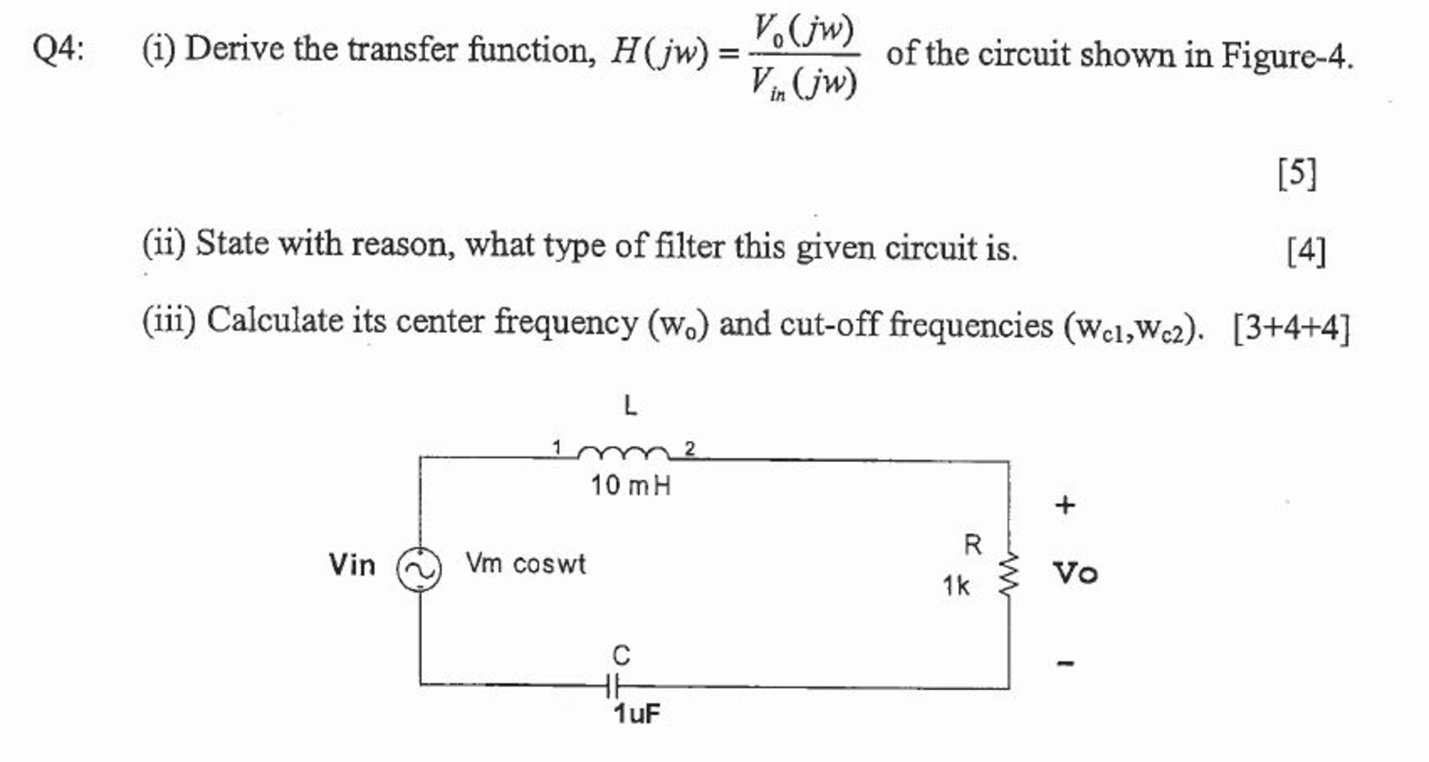 Solved Derive The Transfer Function, H(jw) = V_0 | Chegg.com