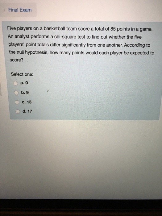 Solved Five players on a basketball team score a total of 85