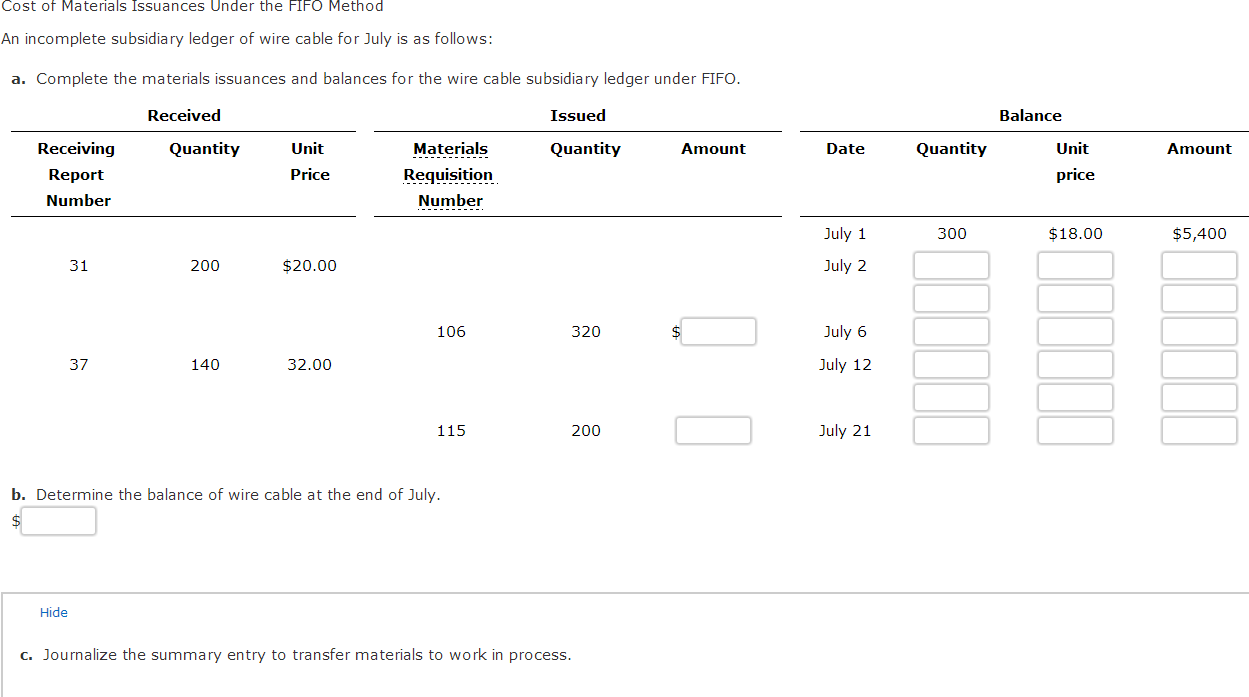 Solved Cost of Materials Issuances Under the FIFO Method An