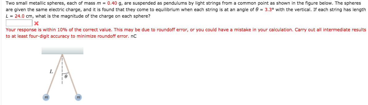 Solved Two small metallic spheres, each of mass m = 0.40 g, | Chegg.com