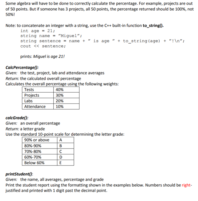 Solved Need help with this C++ program, the specs are you | Chegg.com