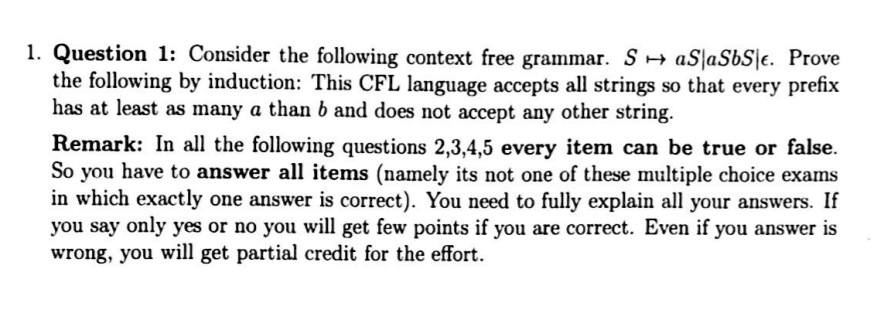 Solved 1. Question 1: Consider the following context free | Chegg.com