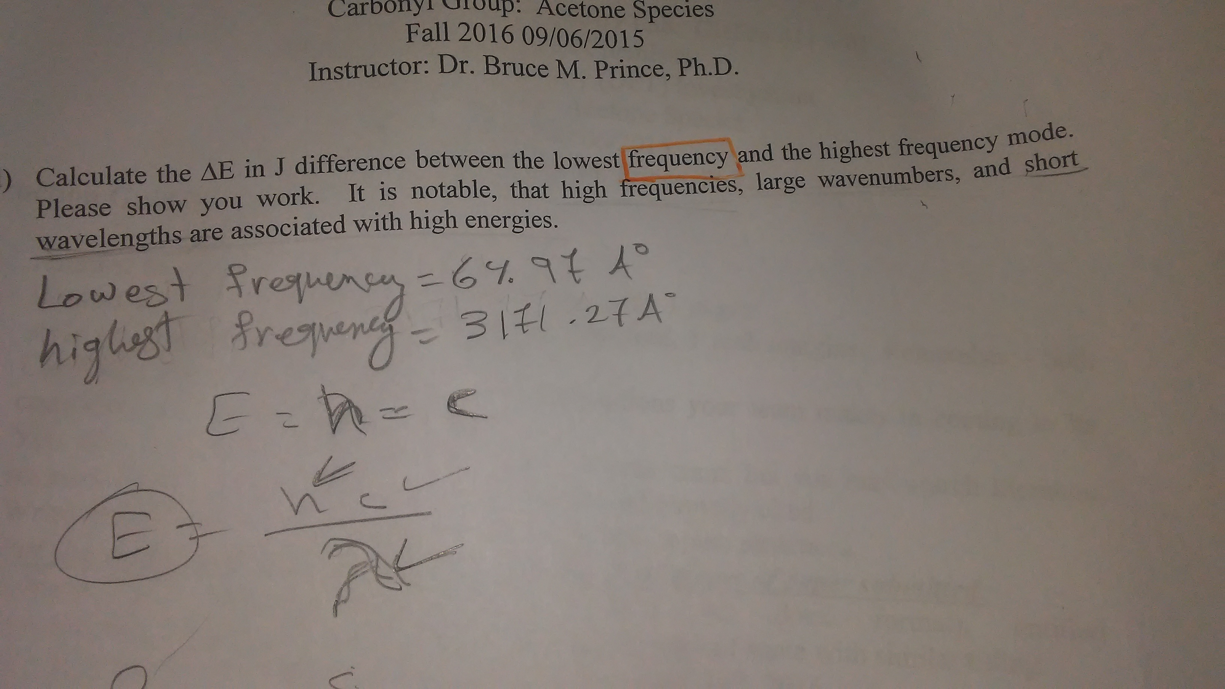 Solved Calculate the Delta E in J difference between the