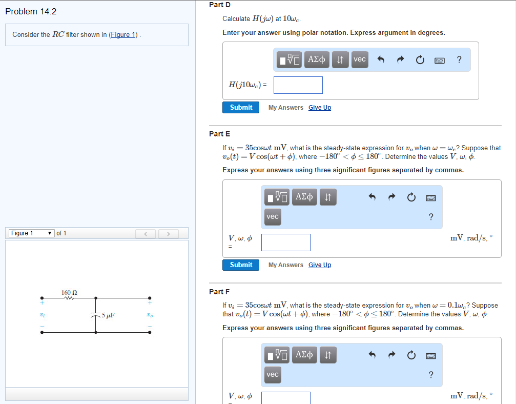 Solved Problem 14.2 Part A Consider the RC filter shown in | Chegg.com
