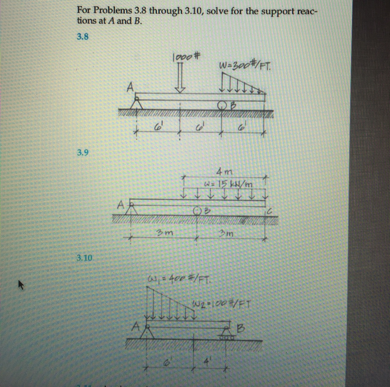 Two Support Problems Solved For Problems 3.8 through 3.10, solve for the support | Chegg.com