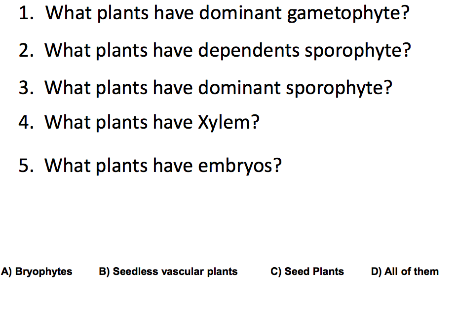 Solved 1. What plants have dominant gametophyte? 2. What